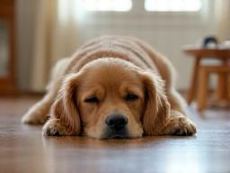 Dog resting peacefully on a clean floor